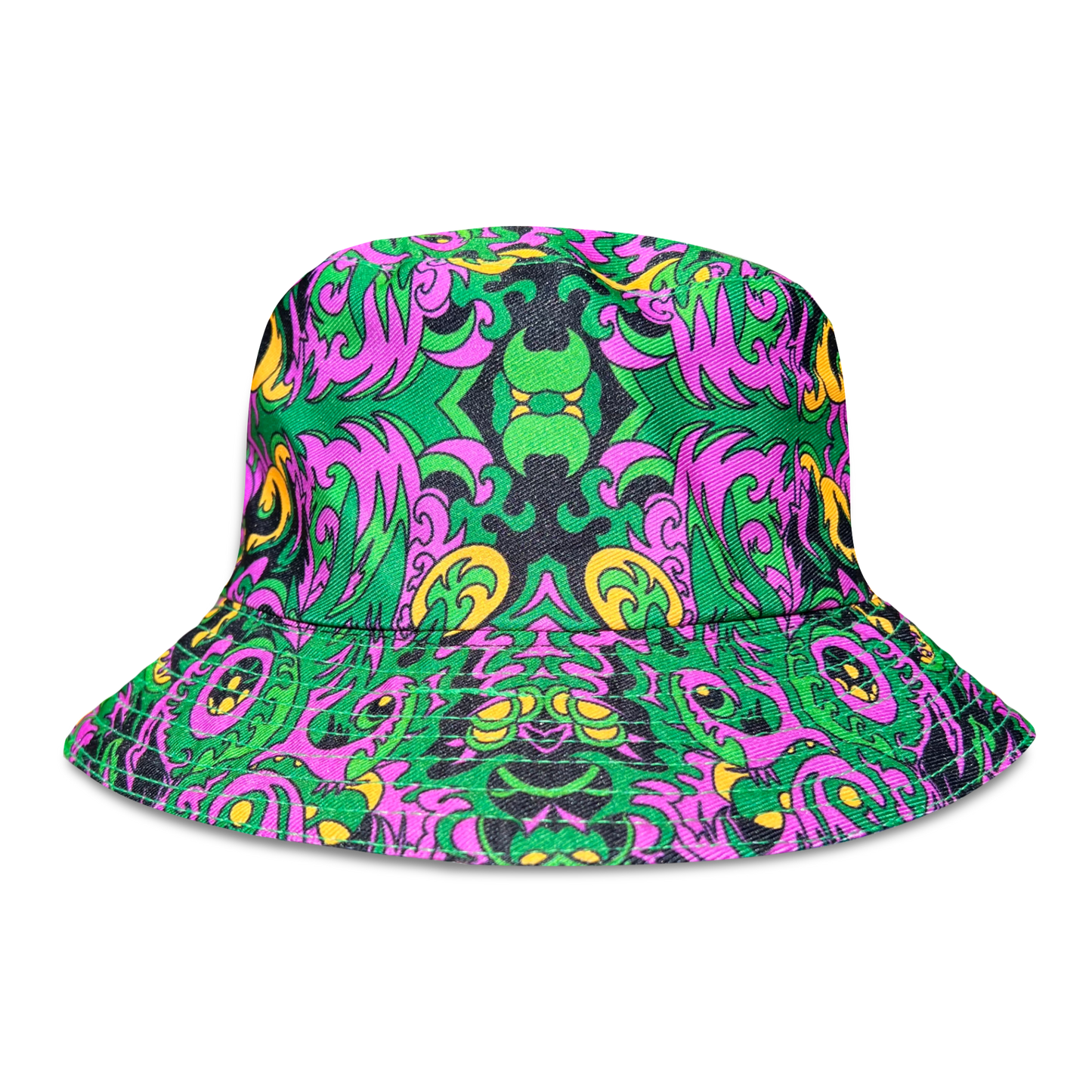 Reversible Wild Forest bucket hat by Drip Drop Labs, featuring camo and solid fabric for versatile outdoor style.