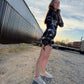 Dark galactic-themed hooded rave romper by Drip Drop Labs featuring a cosmic print and festival-ready fit.