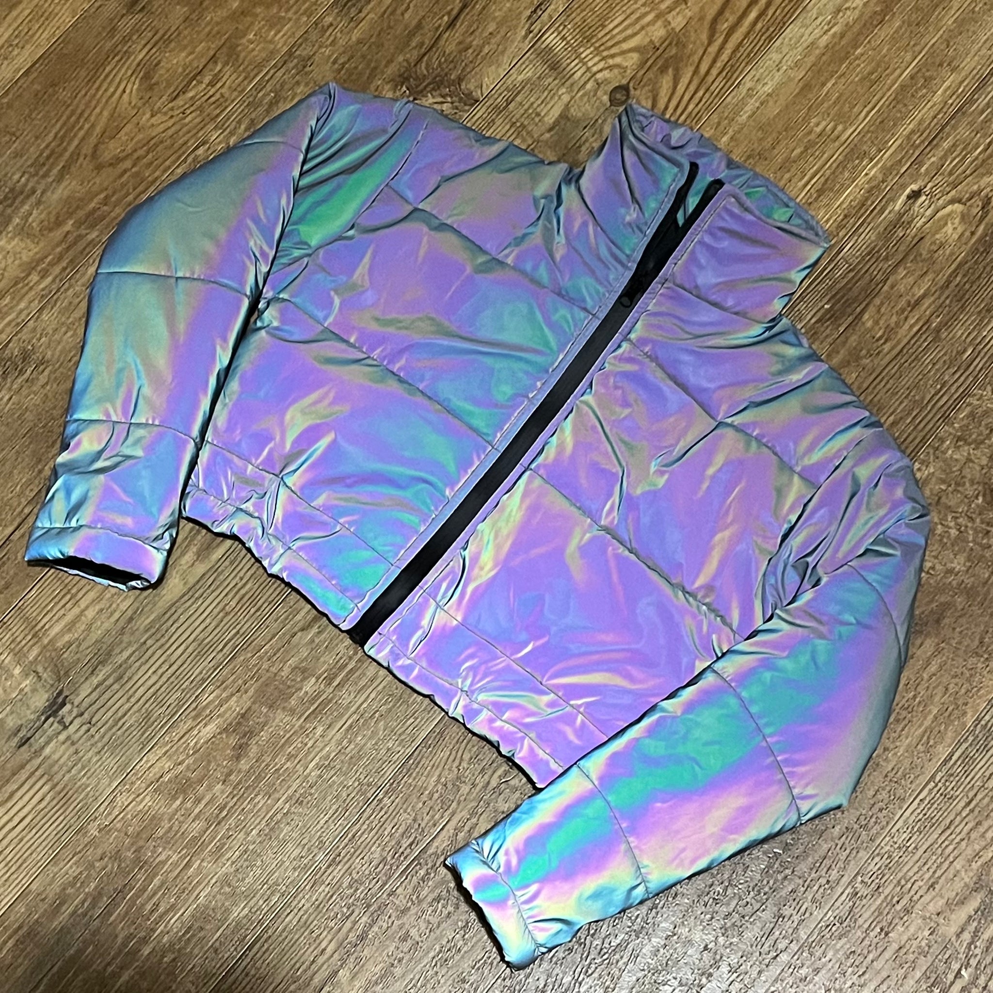 Rainbow Slay Reflective Cropped Puffer Jacket