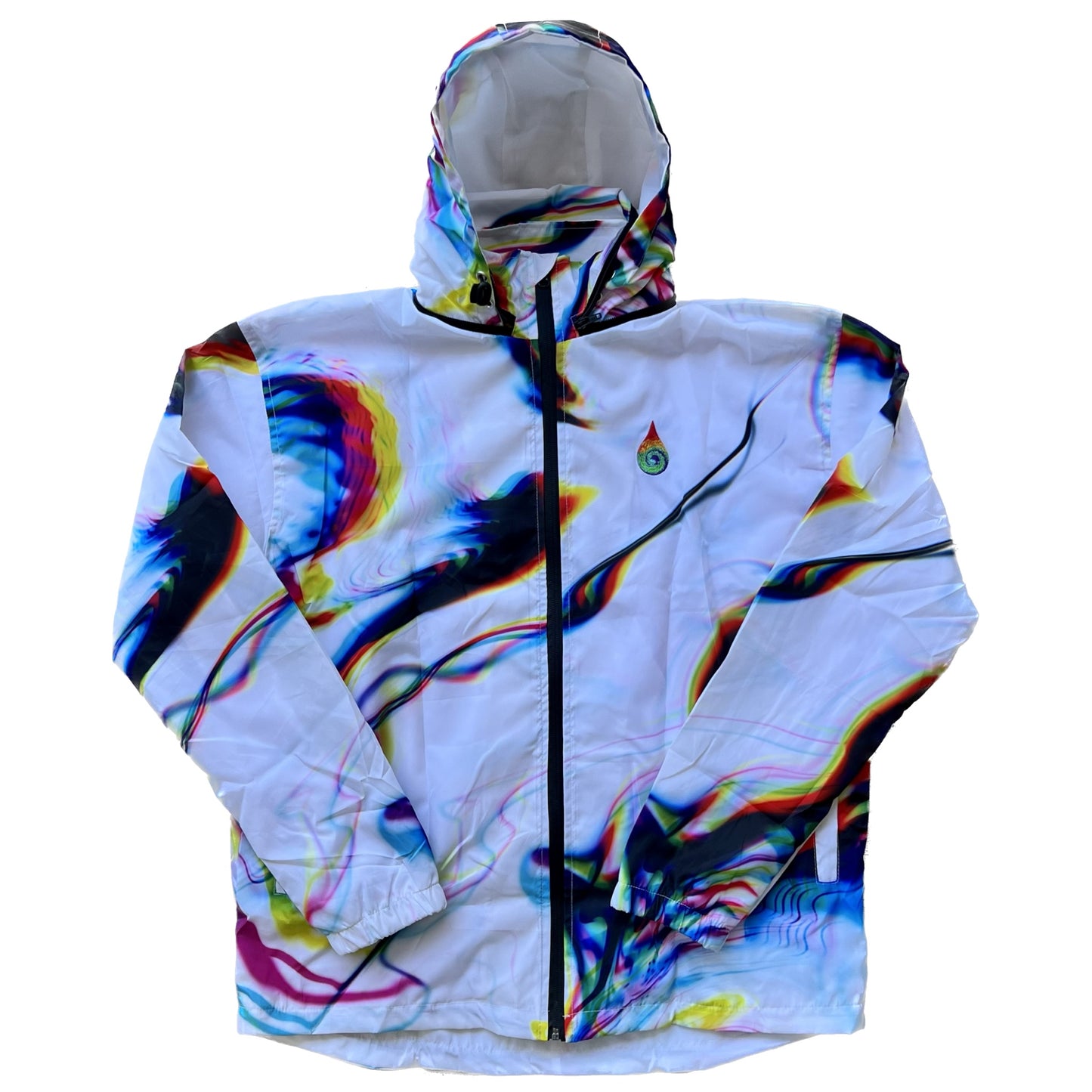 White Chromatic Drip - Zip Up Hood Windbreaker