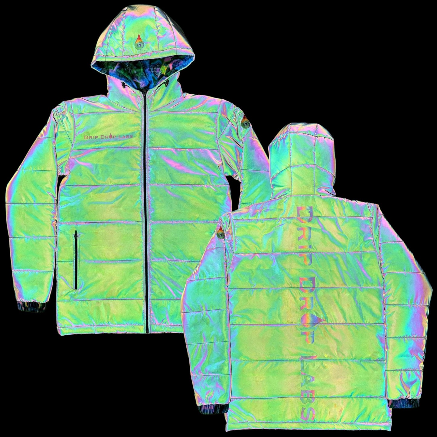 Reflective Puffer Jacket - Holographic Winter Coat for Raves, Festivals & Cold Weather