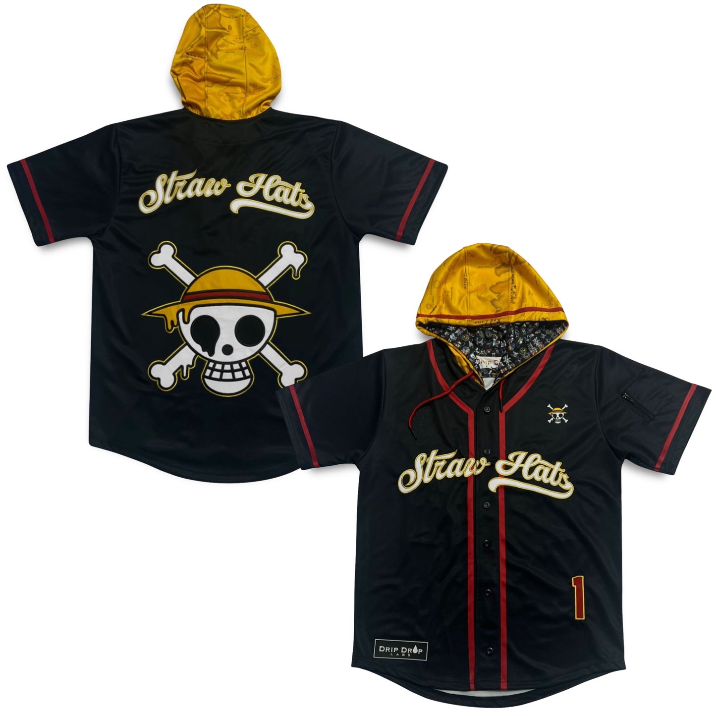 Straw Hat Drip - Hooded Baseball Jersey