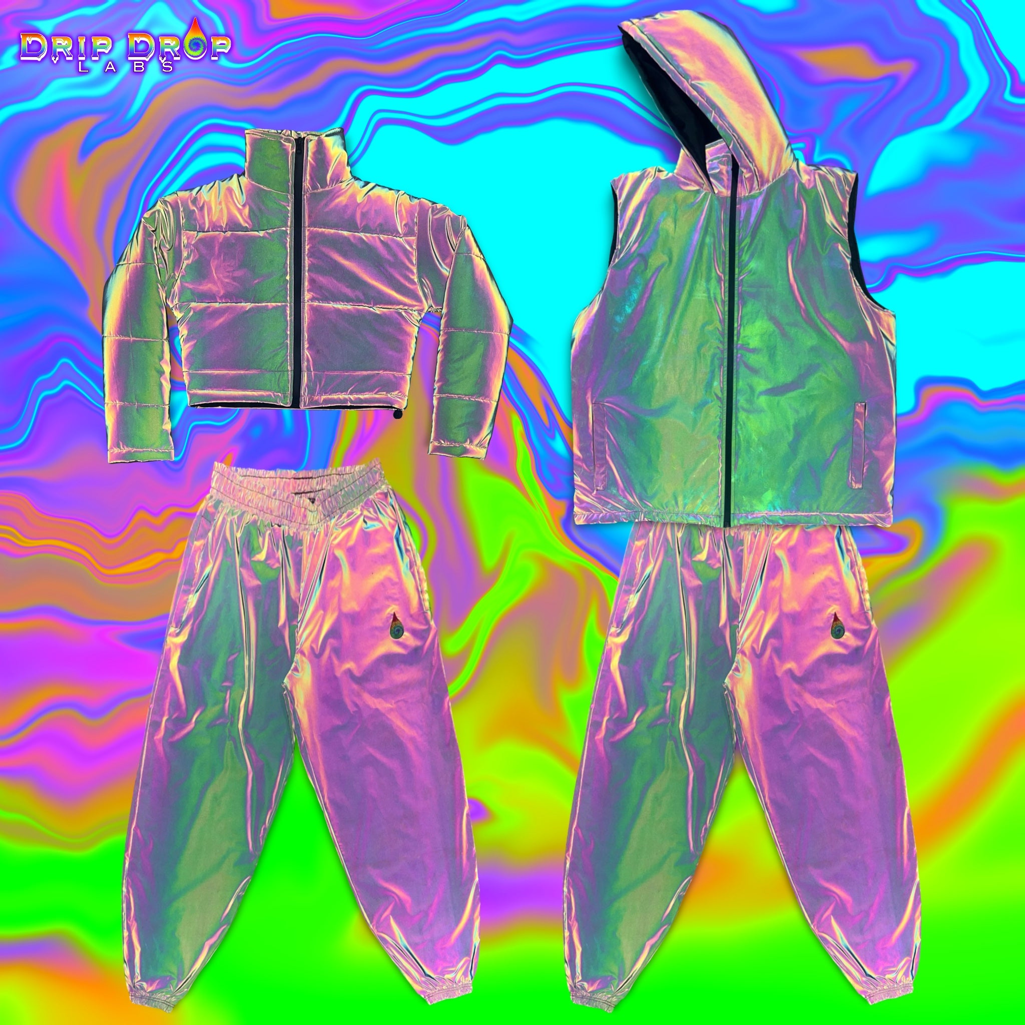 Rainbow Slay Reflective Cropped Puffer Jacket