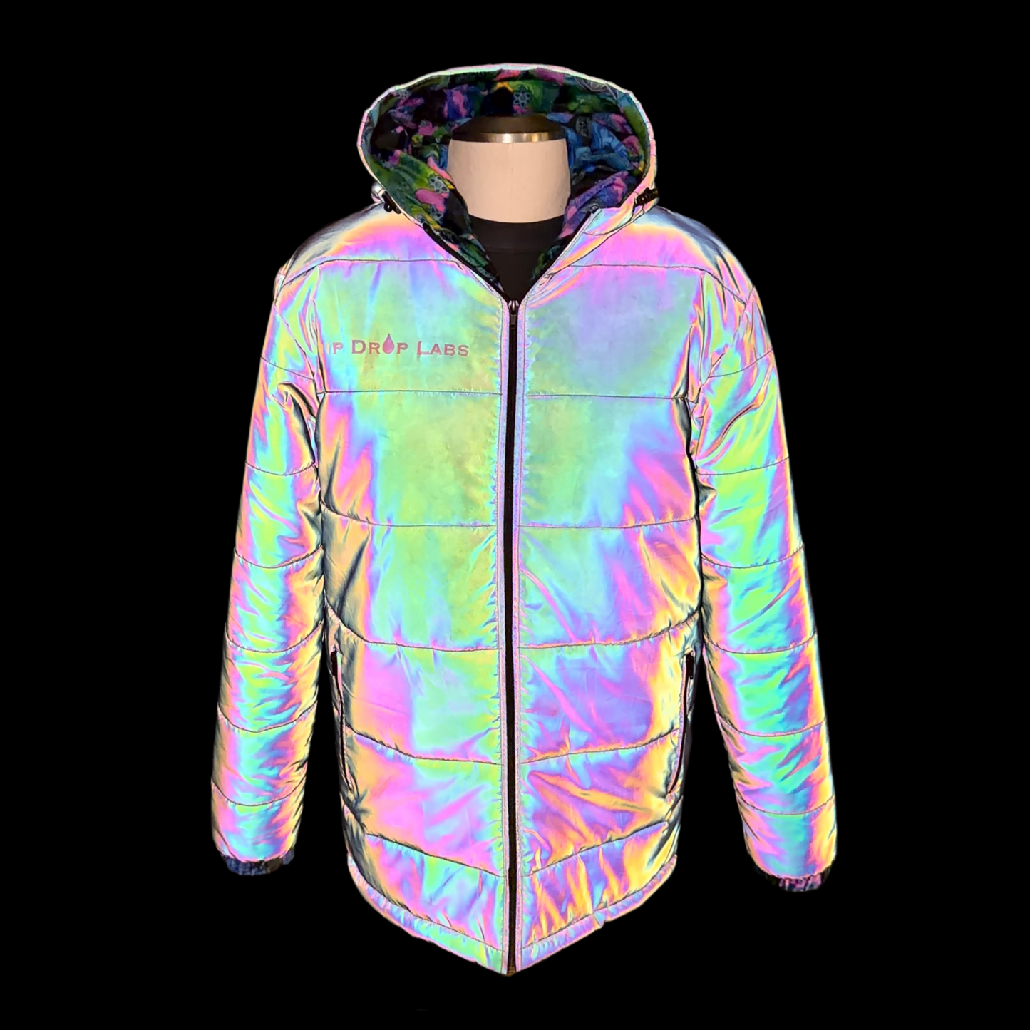 Holographic Dual Reflective Puffer Jacket - EDM Winter Coat