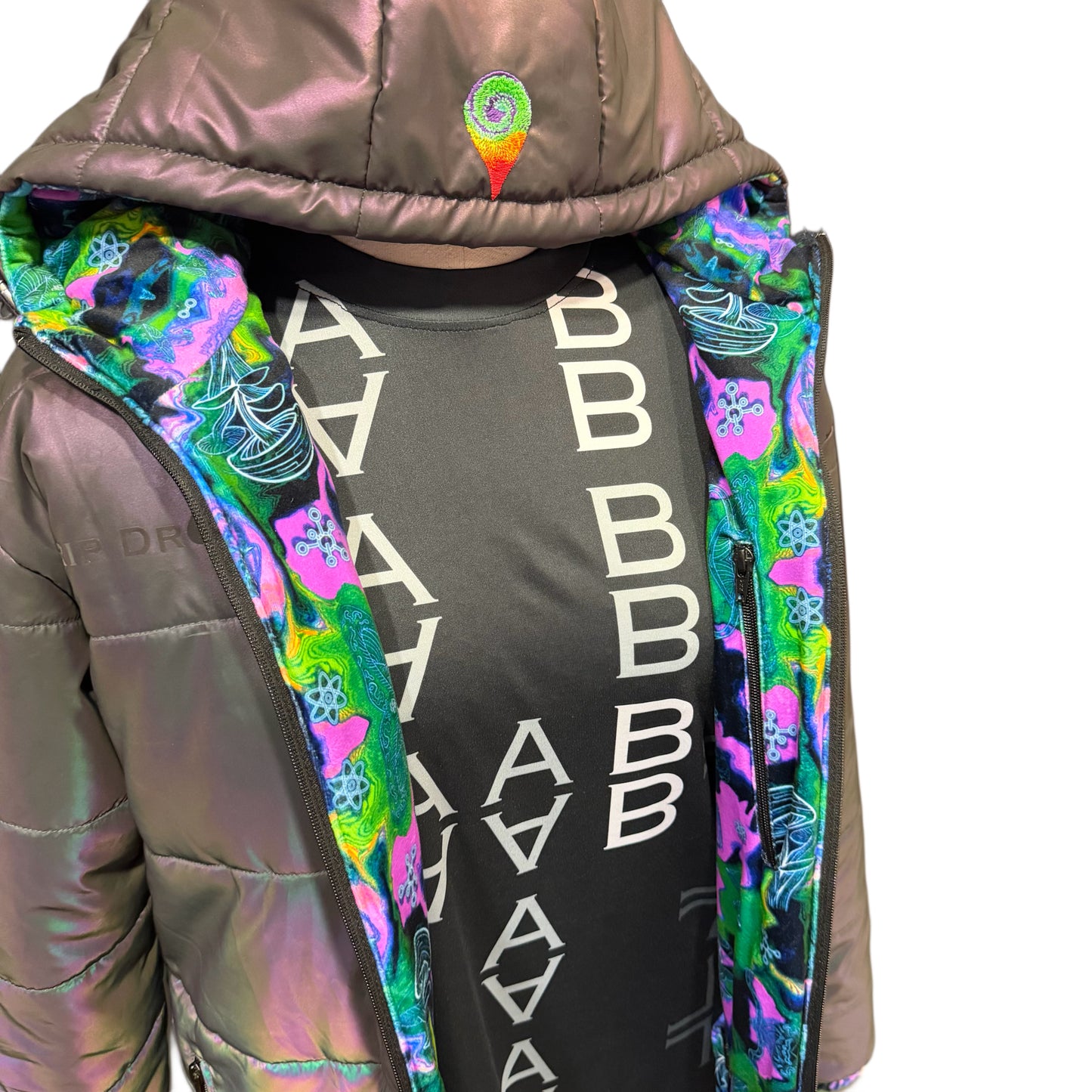 Holographic Dual Reflective Puffer Jacket - EDM Winter Coat