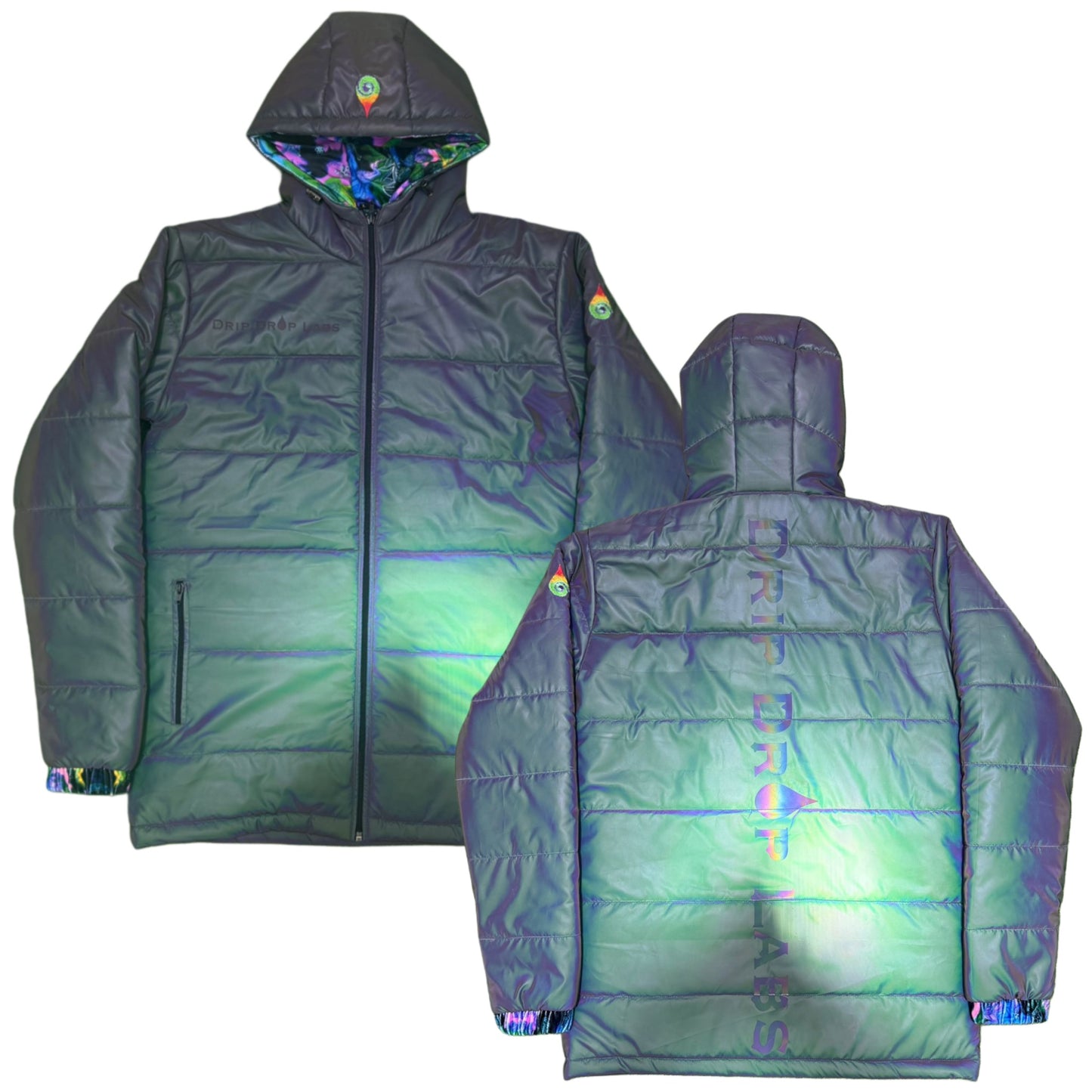 Reflective Puffer Jacket - Holographic Winter Coat for Raves, Festivals & Cold Weather