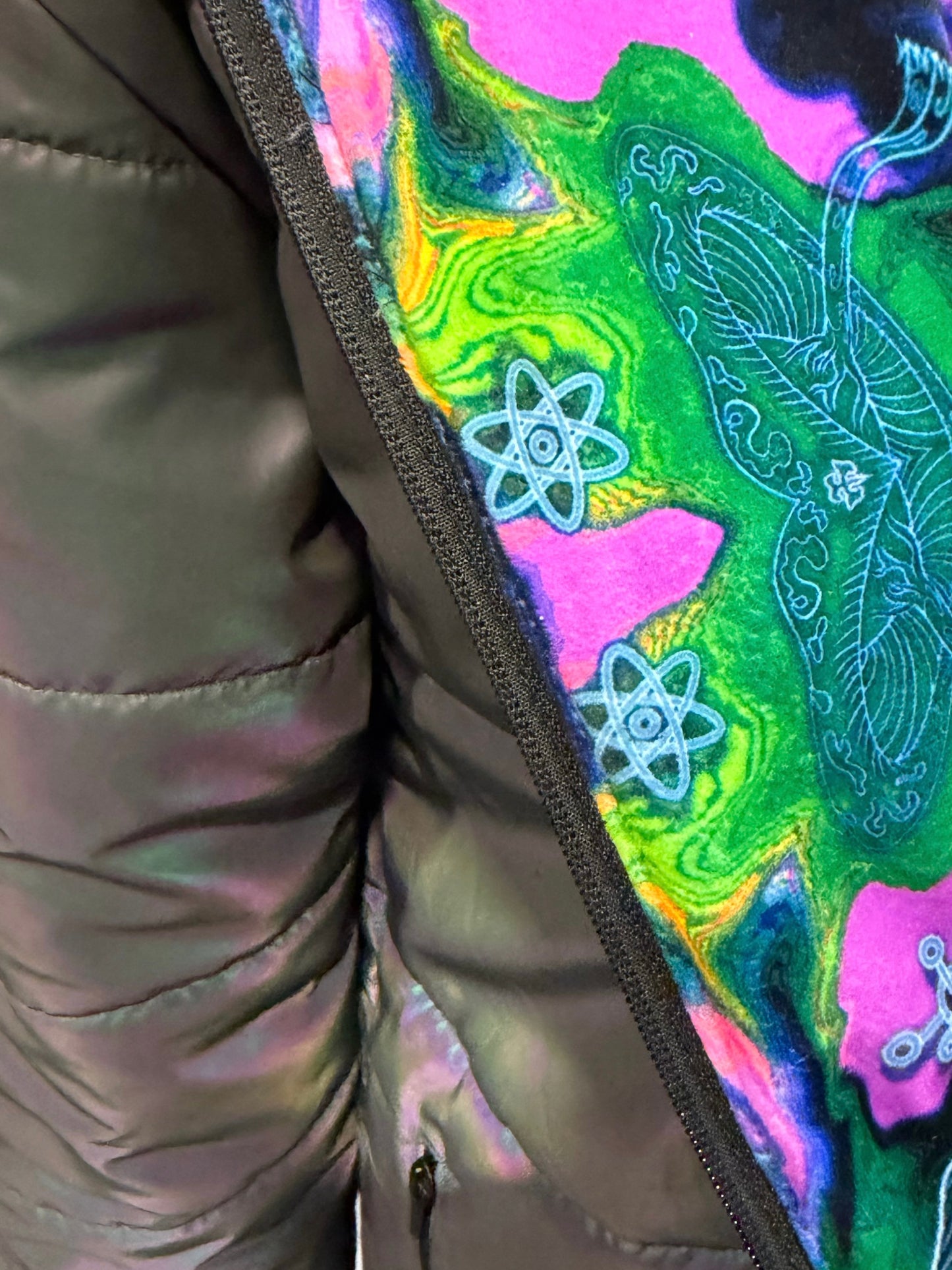 Holographic Dual Reflective Puffer Jacket - EDM Winter Coat