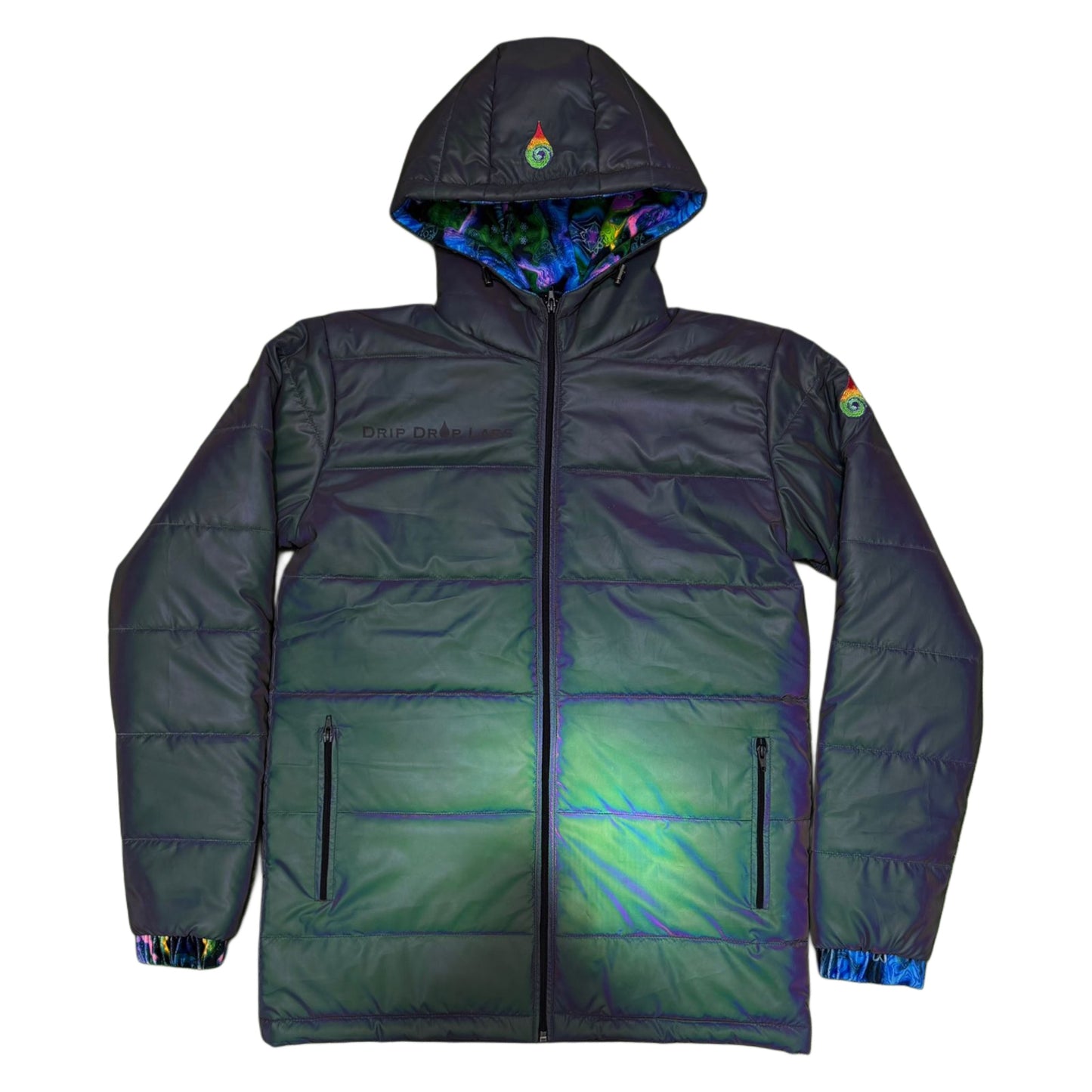 Reflective Puffer Jacket - Holographic Winter Coat for Raves, Festivals & Cold Weather