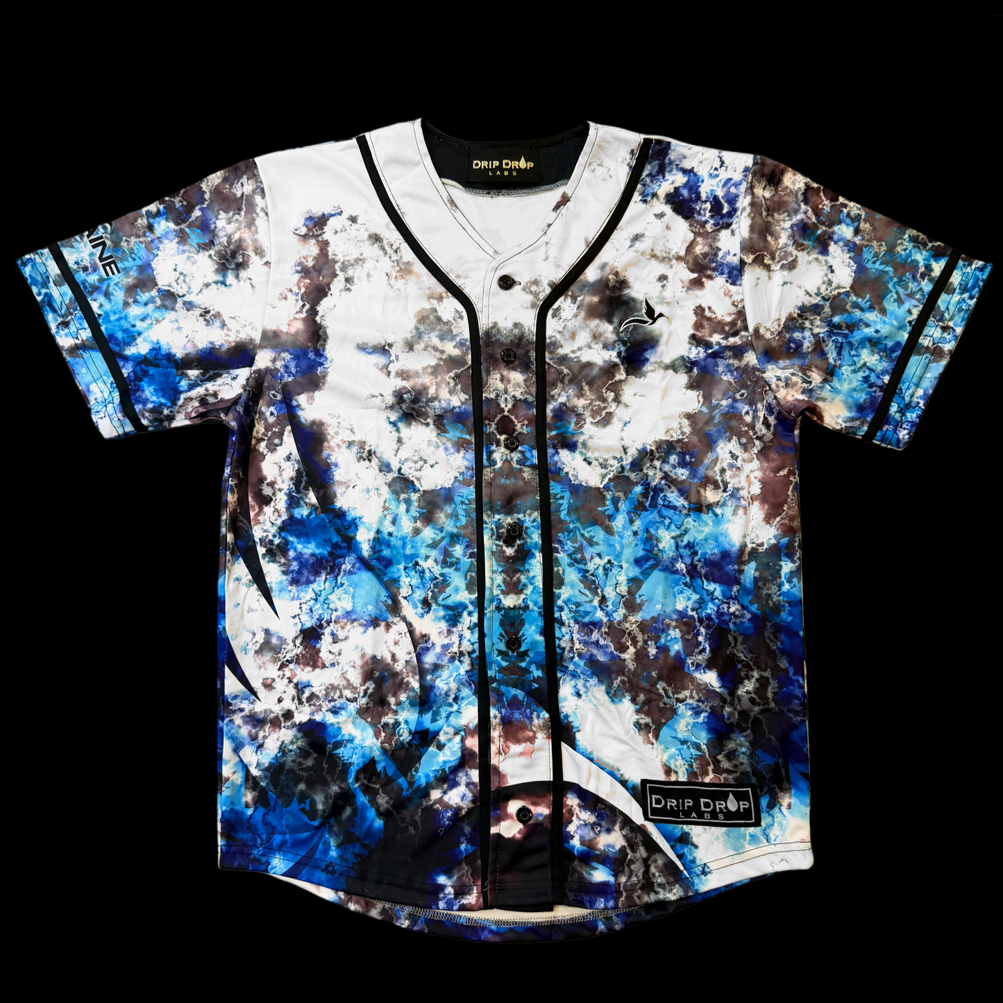 Official Drip Drop Labs BLLAINE artist baseball jersey, first edition with team logo and vibrant design, front view.