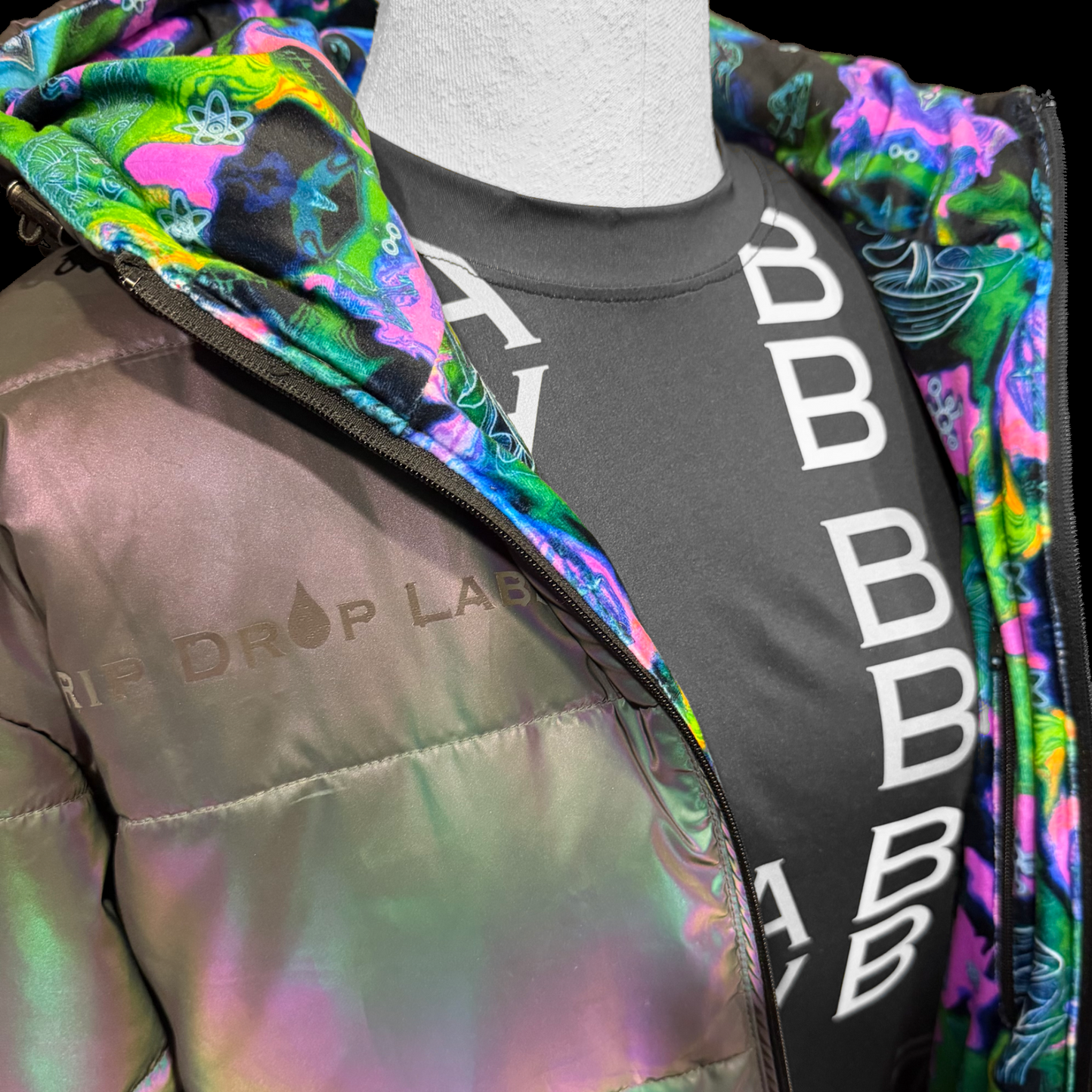 Holographic Dual Reflective Puffer Jacket - EDM Winter Coat