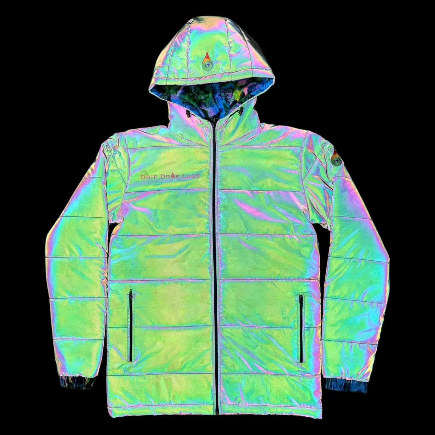Reflective Puffer Jacket - Holographic Winter Coat for Raves, Festivals & Cold Weather