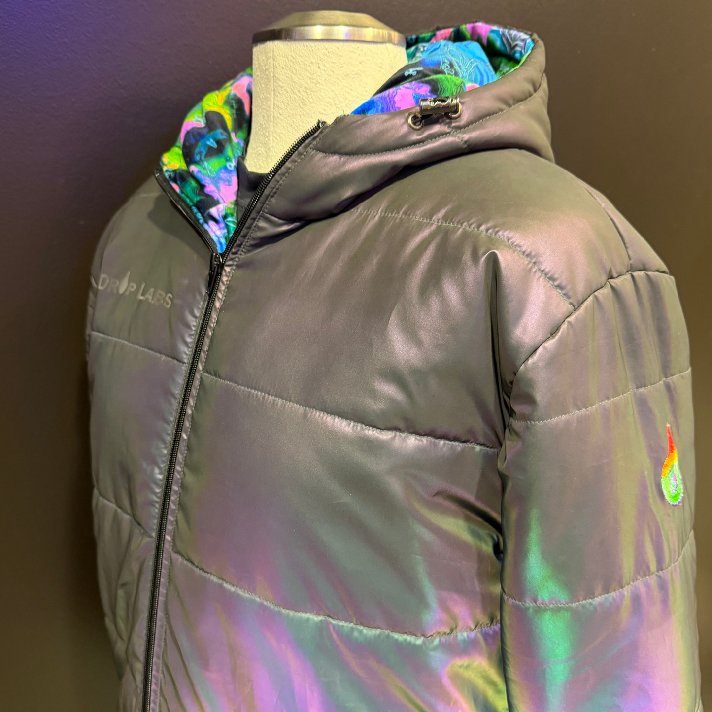 Holographic Dual Reflective Puffer Jacket - EDM Winter Coat