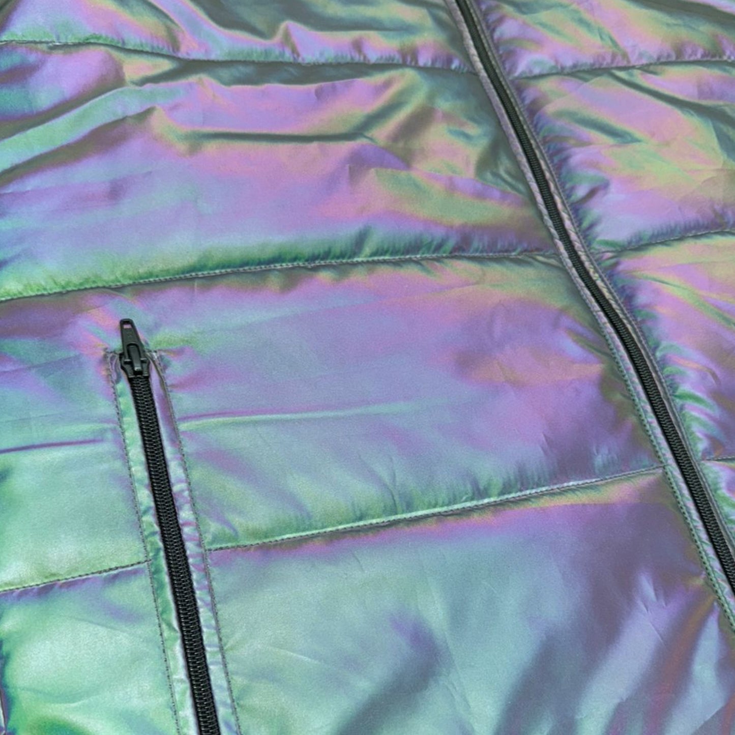 Reflective Puffer Jacket - Holographic Winter Coat for Raves, Festivals & Cold Weather