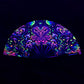 Neon mushroom and abstract design on a black background
