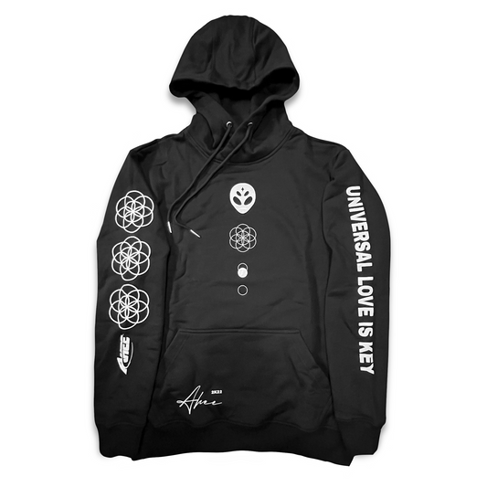 Drip Drop Labs Ahee Universal Love is Key athletic hoodie with bold print, soft fabric, and casual fit for comfortable streetwear style.