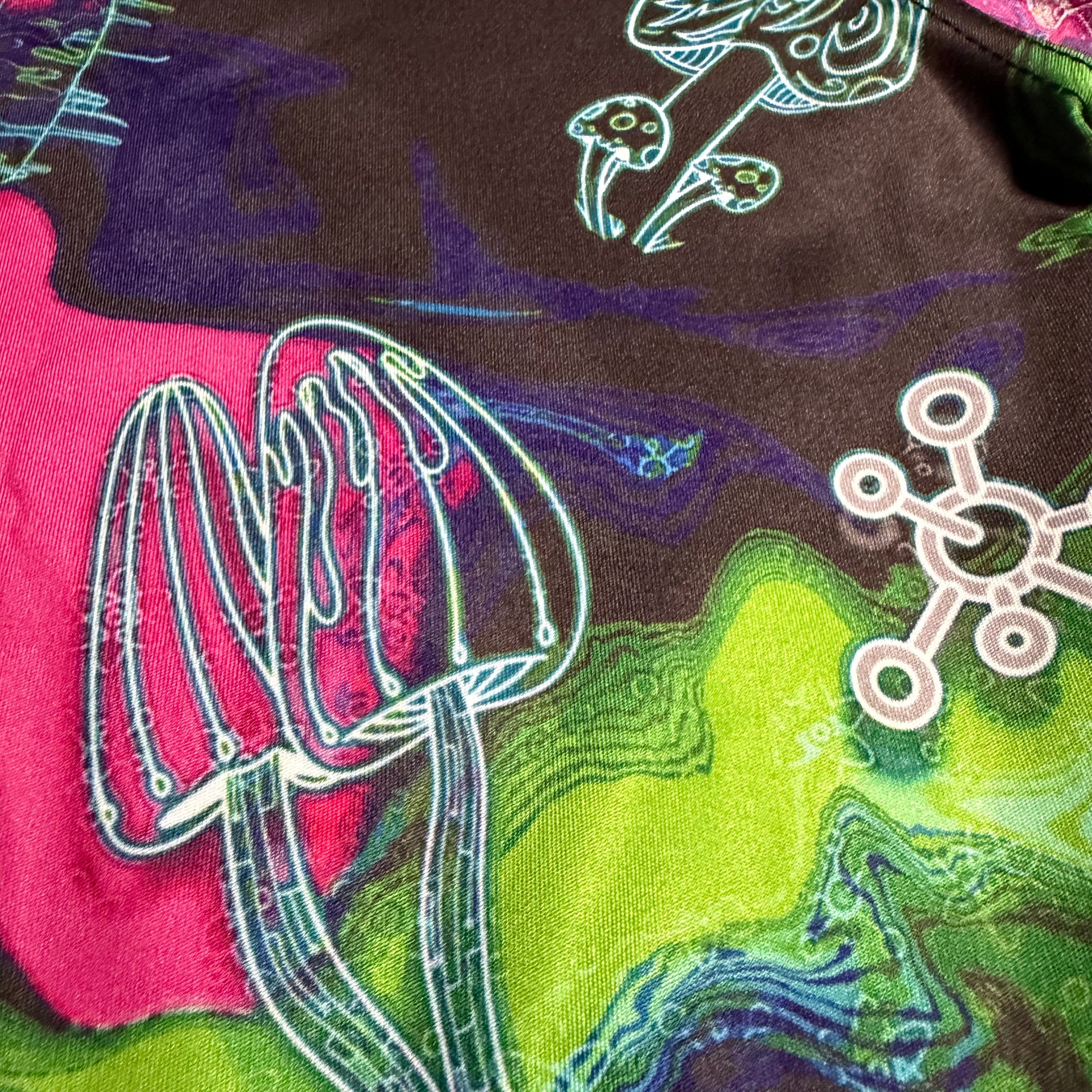 Drip Drop Labs Alien Mushrooms zip-up hoodie showing a colorful alien mushroom graphic on athletic black hoodie.