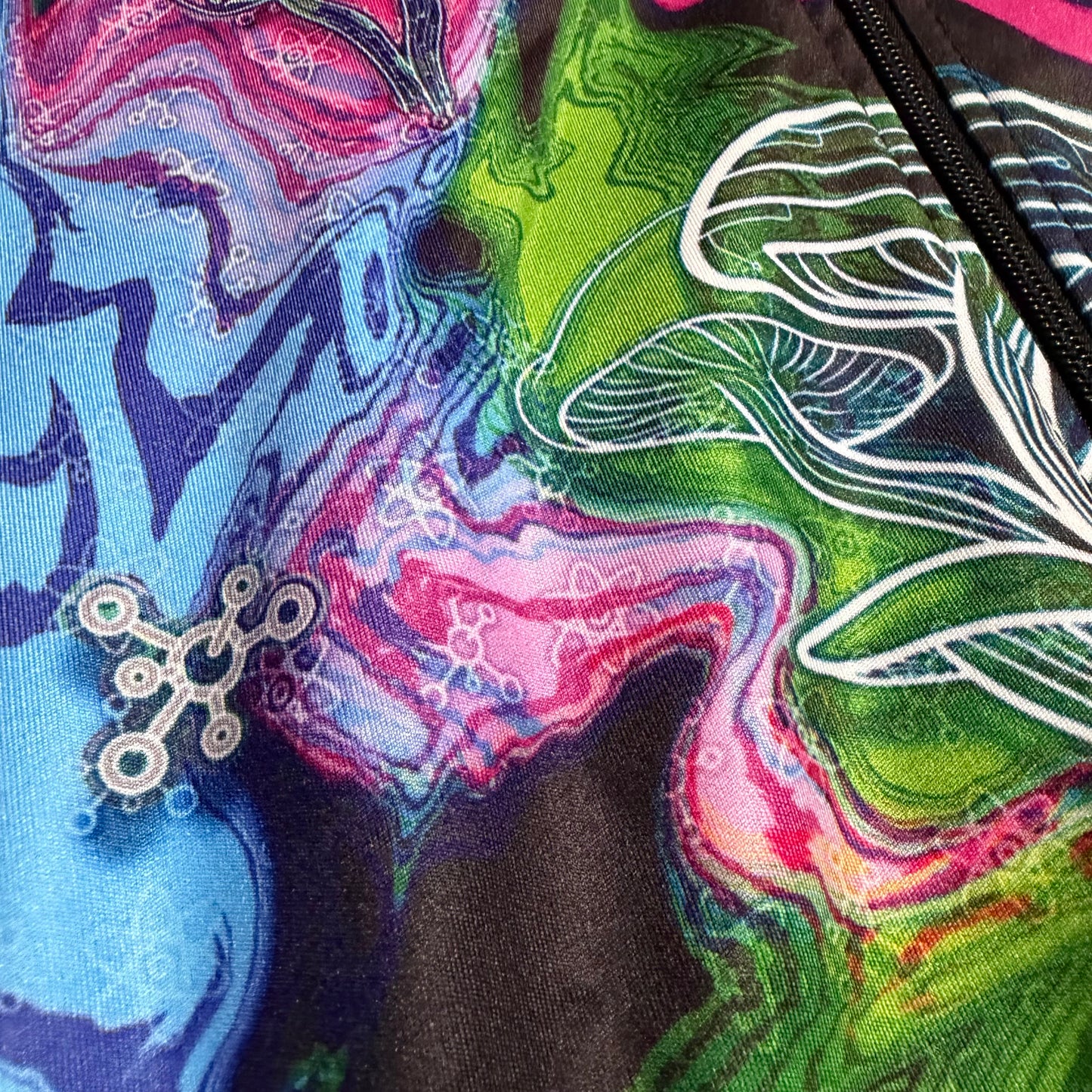 Alien Mushrooms zip-up hoodie by Drip Drop Labs, athletic hoodie with vibrant mushroom and alien design on the front.