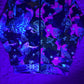 Drip Drop Labs Alien Mushrooms zip-up athletic hoodie featuring a vibrant mushroom design on black fabric.