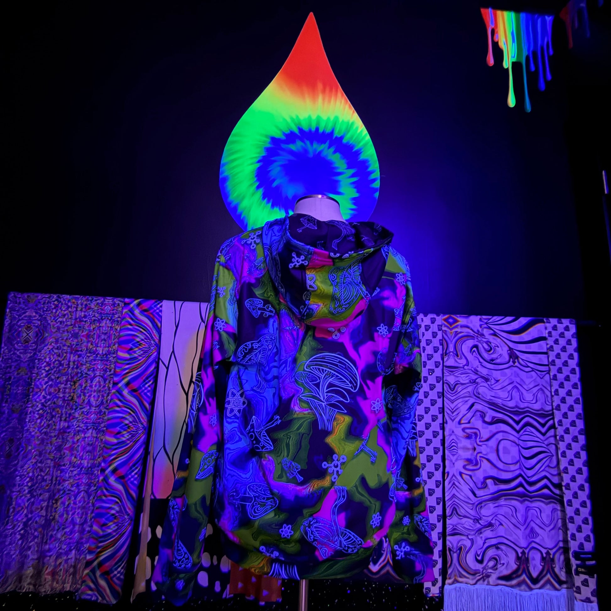 Alien Mushrooms zip-up hoodie by Drip Drop Labs, athletic hoodie featuring a vibrant alien mushroom graphic on the front.