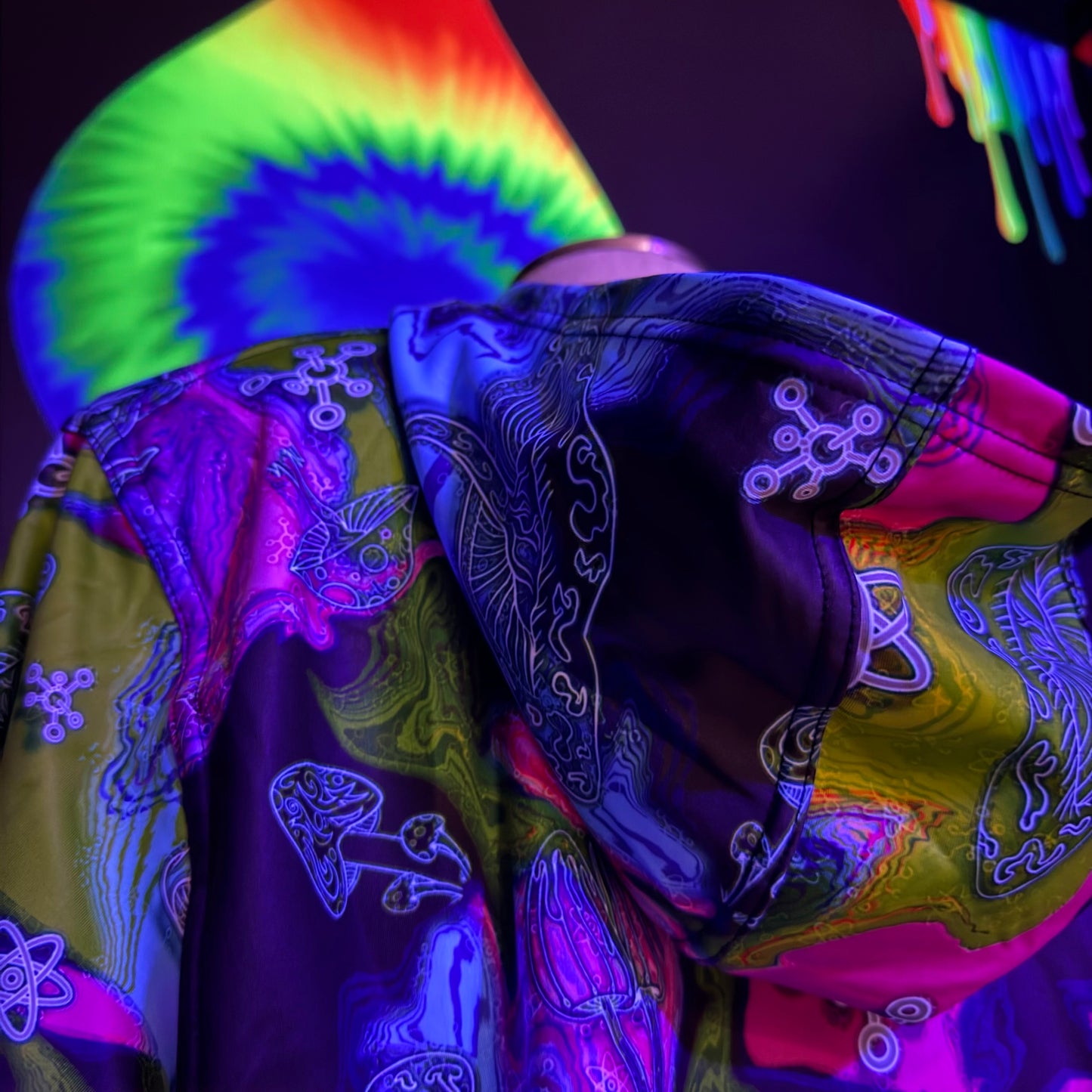 Alien Mushrooms zip-up hoodie by Drip Drop Labs, athletic hoodie featuring vibrant alien mushroom graphic and comfortable fit.