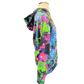 Drip Drop Labs Alien Mushrooms zip-up athletic hoodie featuring colorful mushroom graphic on black fabric.
