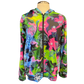 Alien Mushrooms zip-up hoodie by Drip Drop Labs featuring a vibrant alien mushroom graphic on a black athletic hoodie.