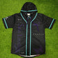 Drip Drop Labs Arise hooded baseball jersey featuring a stylish design with a hood and baseball-style sleeves.
