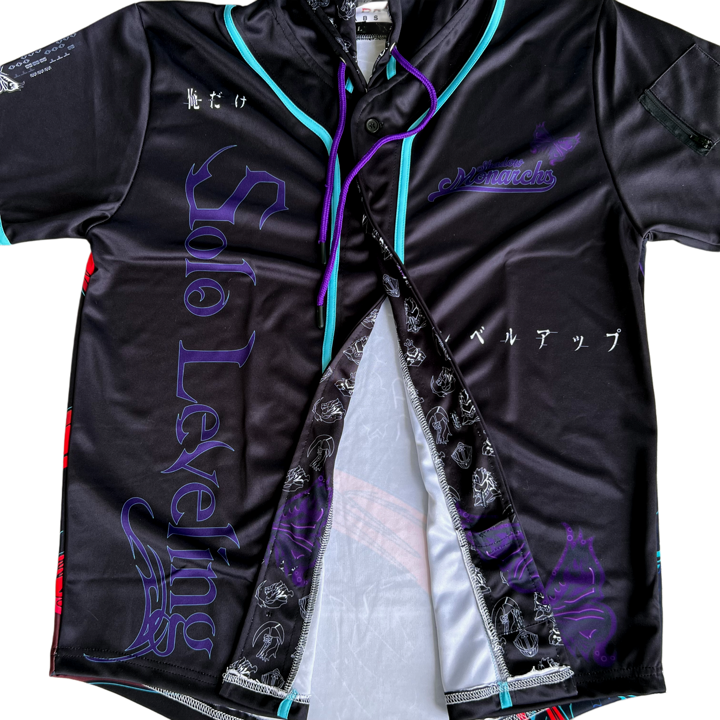Drip Drop Labs Arise hooded baseball jersey, black with white accents, featuring a front logo and casual sporty style.