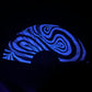 Blue Waves Glow Fan by Drip Drop Labs, a vibrant blue LED fan with wave-inspired design, glowing in the dark.