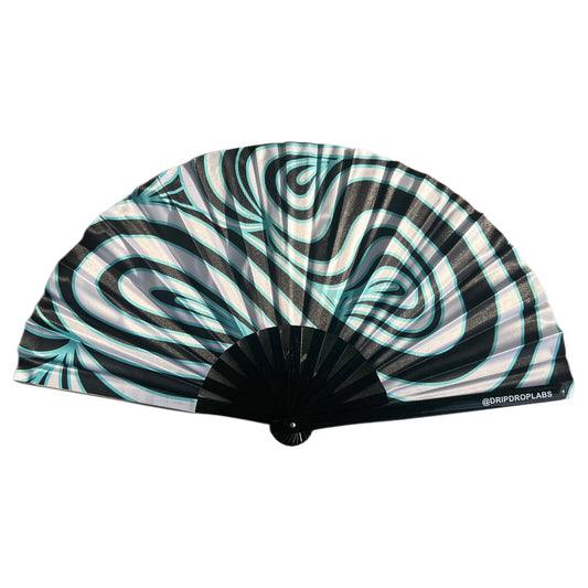 Blue Waves Glow Fan by Drip Drop Labs, featuring a vibrant blue design and LED light glow, designed for cooling and style.