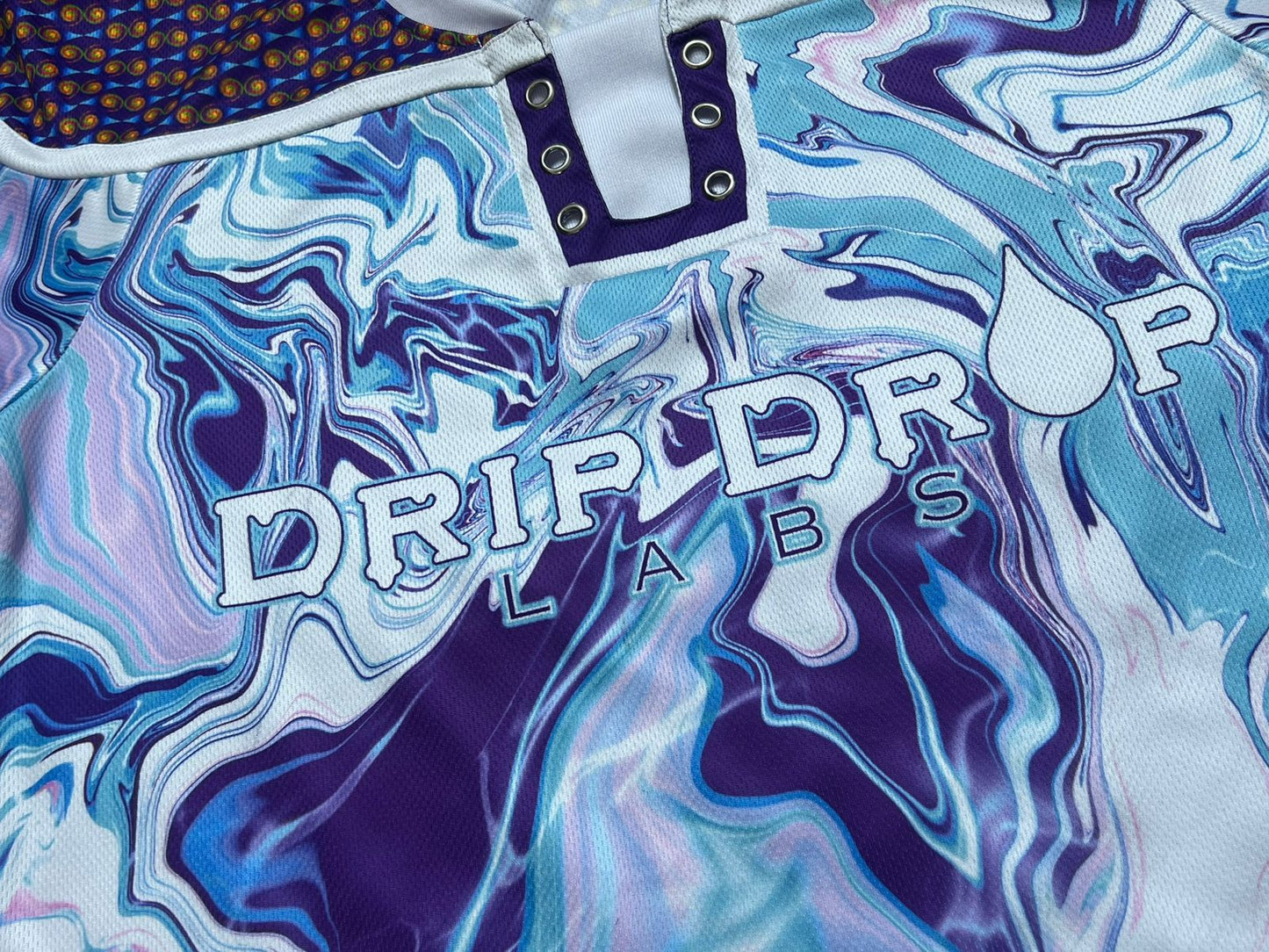 Drip Drop Labs Chill Drip Hockey Jersey with bold graphics, featuring a vibrant design on a comfortable sports jersey.