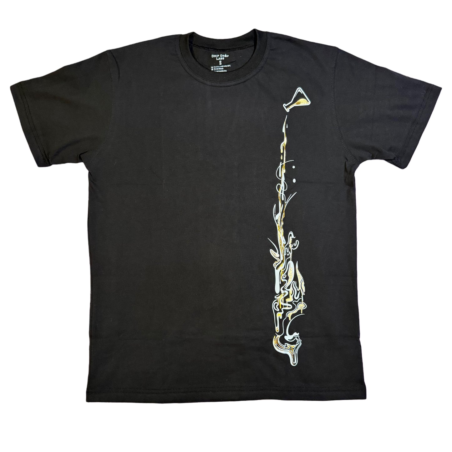 Golden Flow T-Shirt by Drip Drop Labs featuring a stylish design with vibrant gold accents on a casual cotton tee.