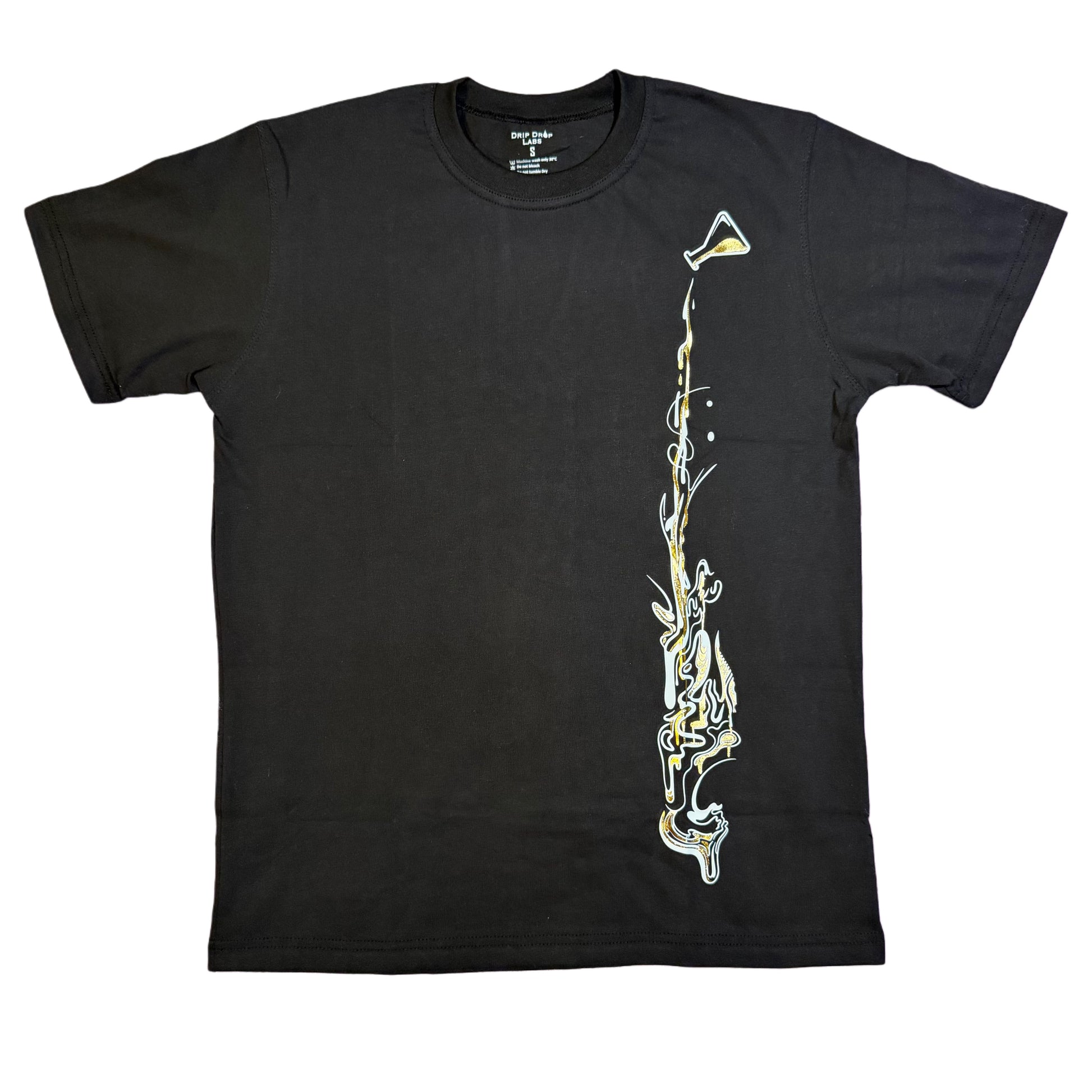 Golden Flow T-Shirt by Drip Drop Labs featuring a stylish design with vibrant gold accents on a casual cotton tee.