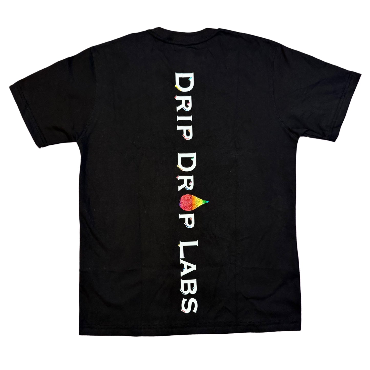 Drip Drop Labs Prism Flow Tee T-shirt with colorful abstract design in white and vibrant hues.