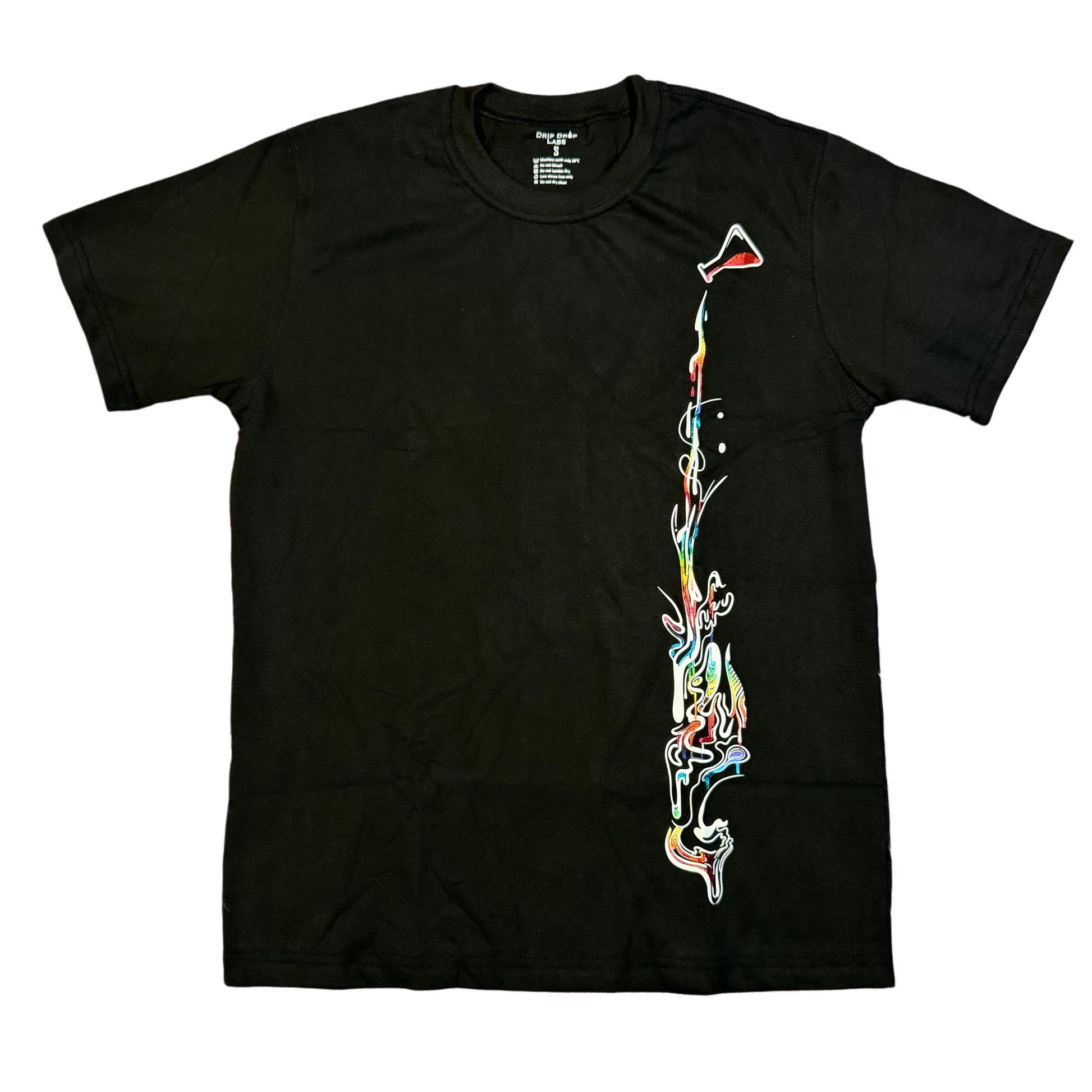 Drip Drop Labs Prism Flow Tee T-shirt featuring a colorful geometric design on the front, casual fit, and soft fabric.