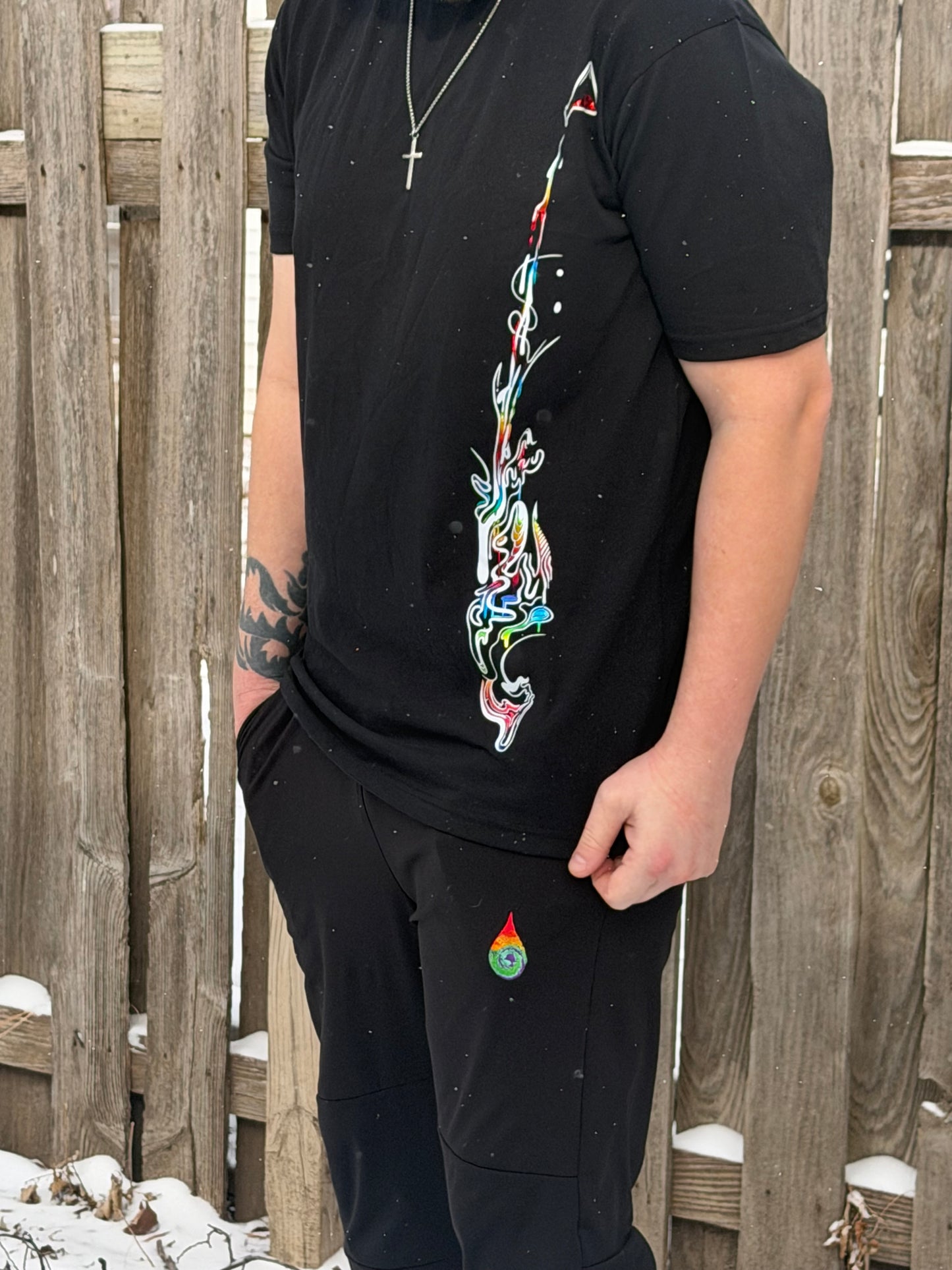 Drip Drop Labs Prism Flow Tee, a stylish graphic T-shirt with vibrant design, casual fit, and soft fabric from Drip Drop Labs.