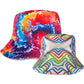 Reversible bucket hat by Drip Drop Labs featuring vibrant patterns, casual style, and adjustable brim for sun protection.