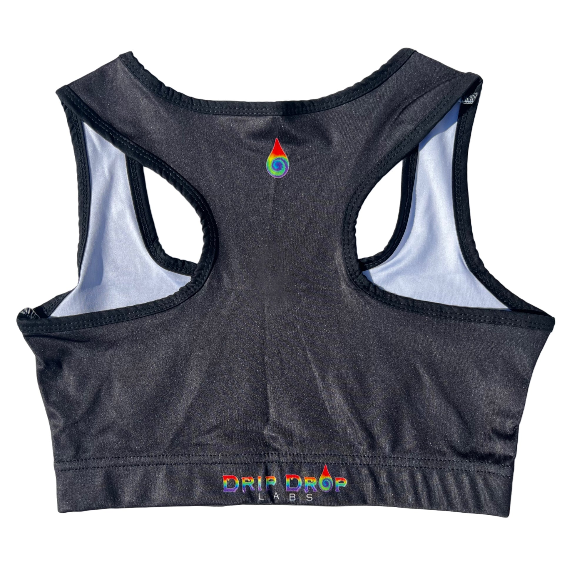 Pink Drip Drop Labs Good Girl? Sports Bra with supportive design and adjustable straps for comfortable active wear.