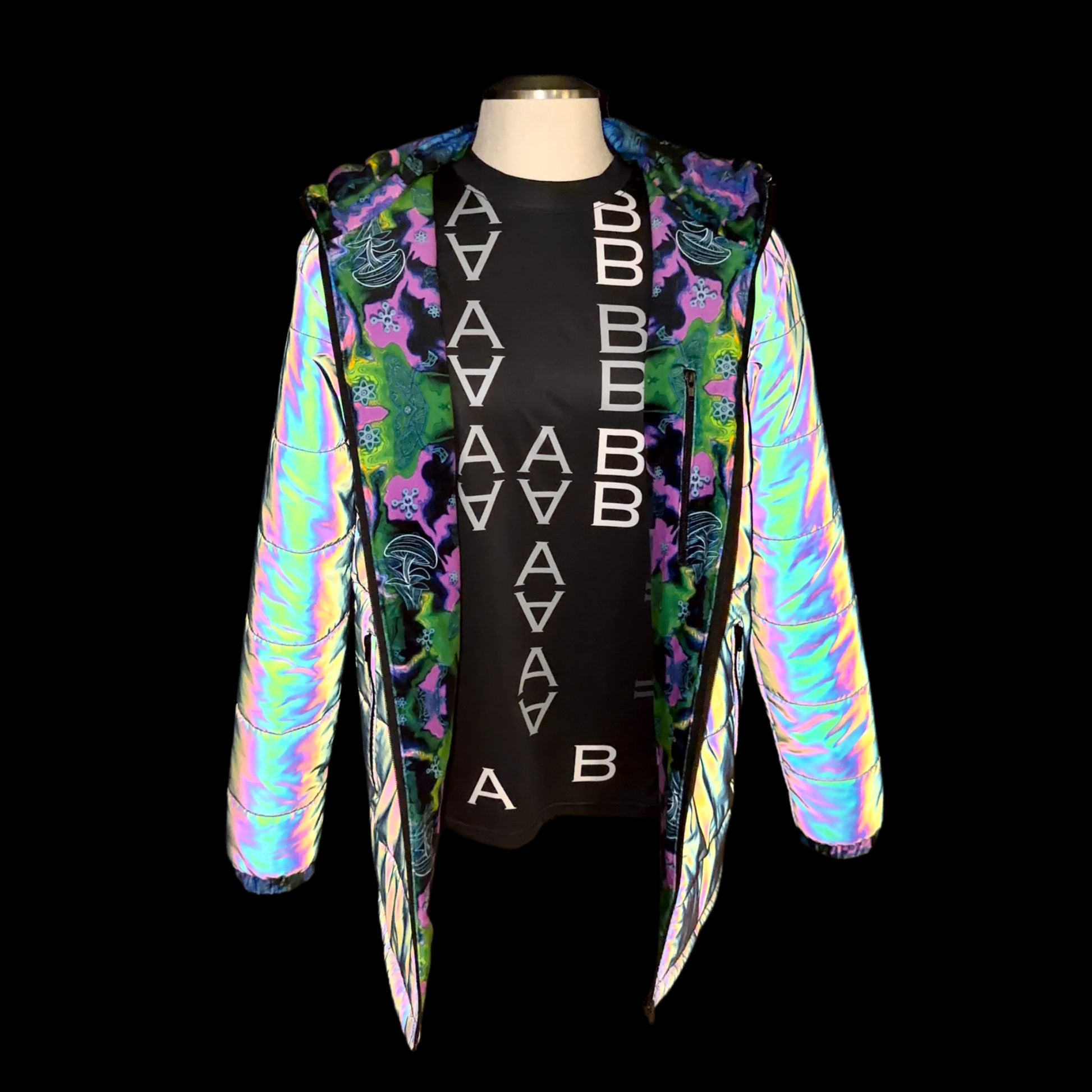Holographic Dual Reflective Puffer Jacket - EDM Winter Coat - Drip Drop Labs
