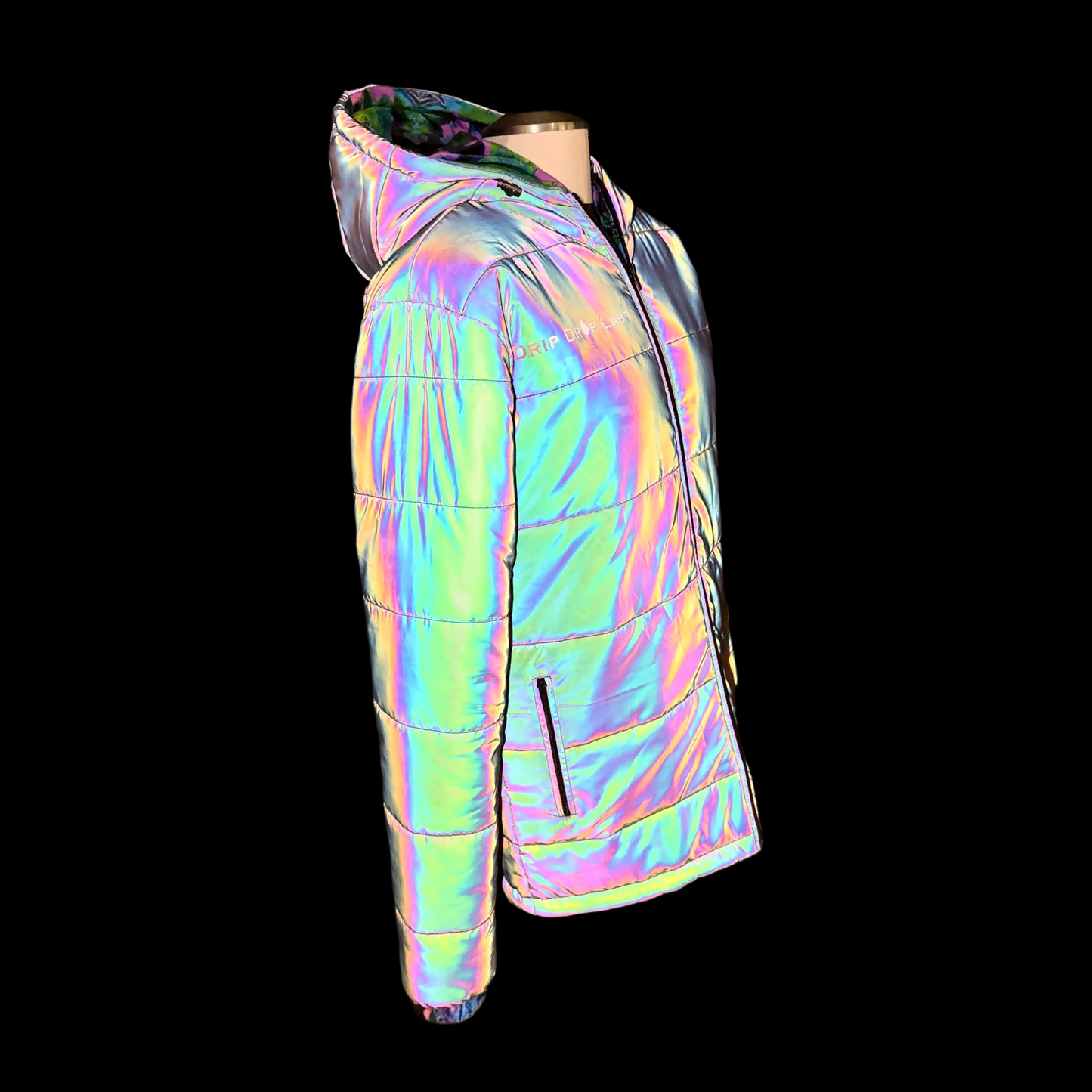 Holographic Dual Reflective Puffer Jacket - EDM Winter Coat - Drip Drop Labs