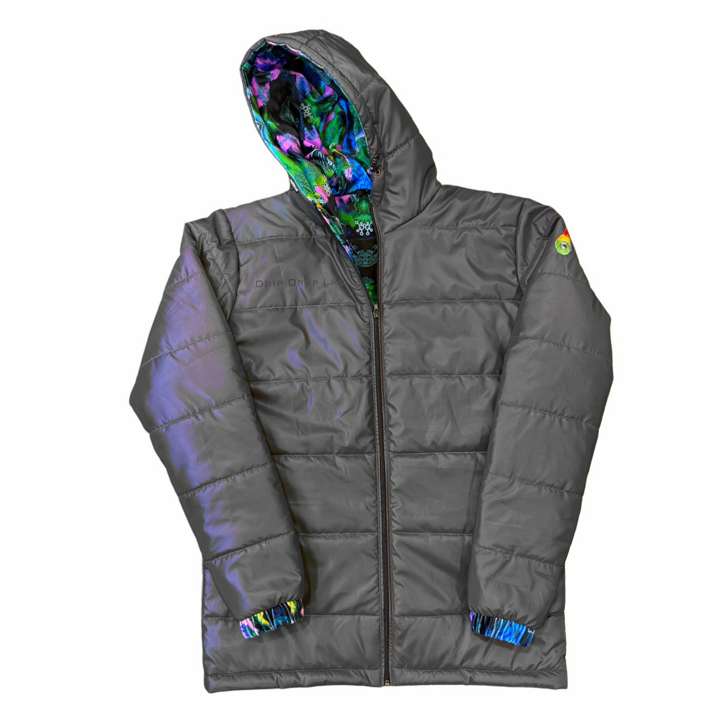 Holographic Dual Reflective Puffer Jacket - EDM Winter Coat - Drip Drop Labs