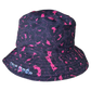 Neon leopard reversible bucket hat by Drip Drop Labs featuring vibrant animal print and casual sun protection style.