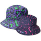 Neon leopard reversible bucket hat by Drip Drop Labs featuring bold animal print and versatile design.