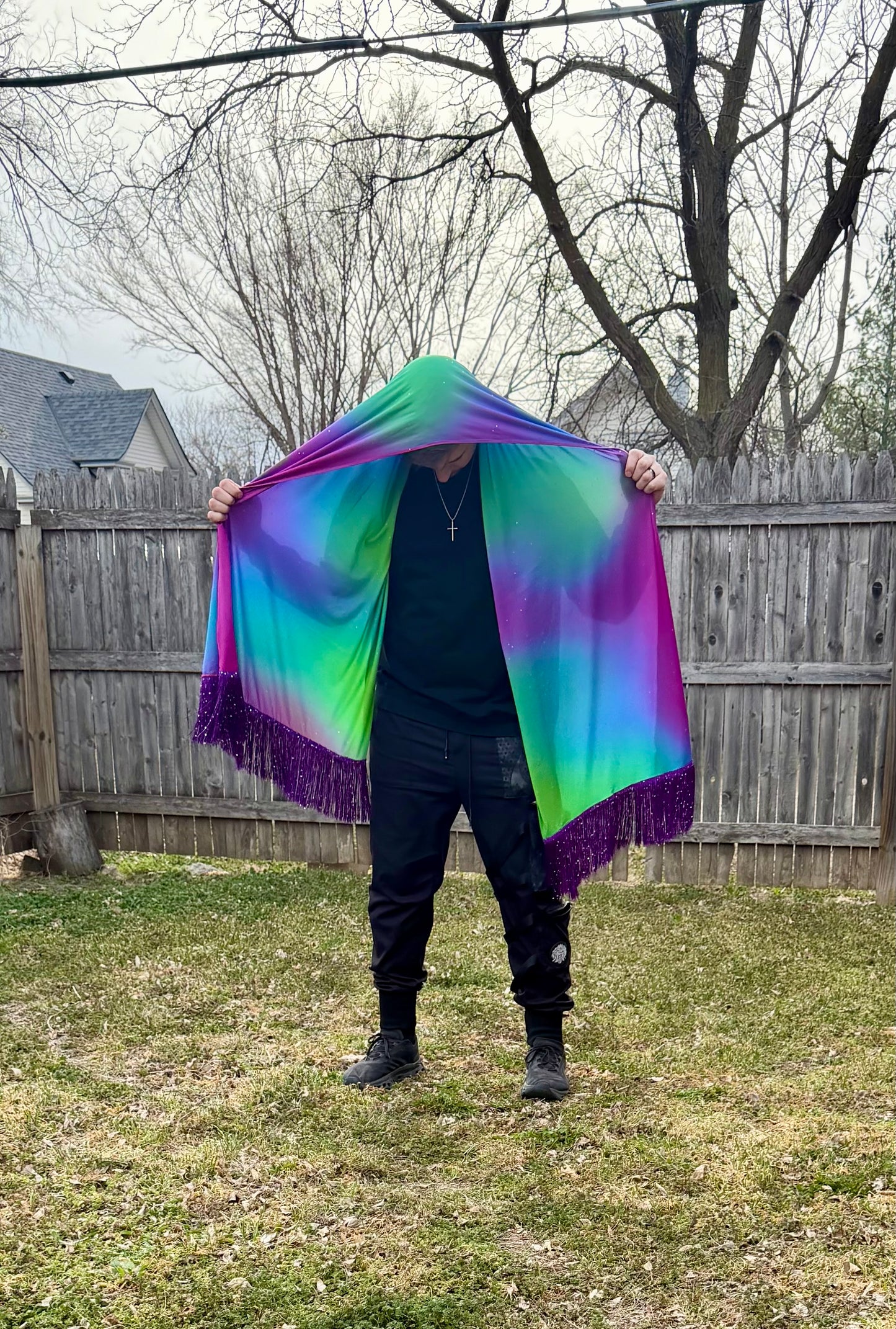 Drip Drop Labs Neon Nights Galactic Pashmina scarf featuring vibrant cosmic patterns and soft, luxurious fabric.