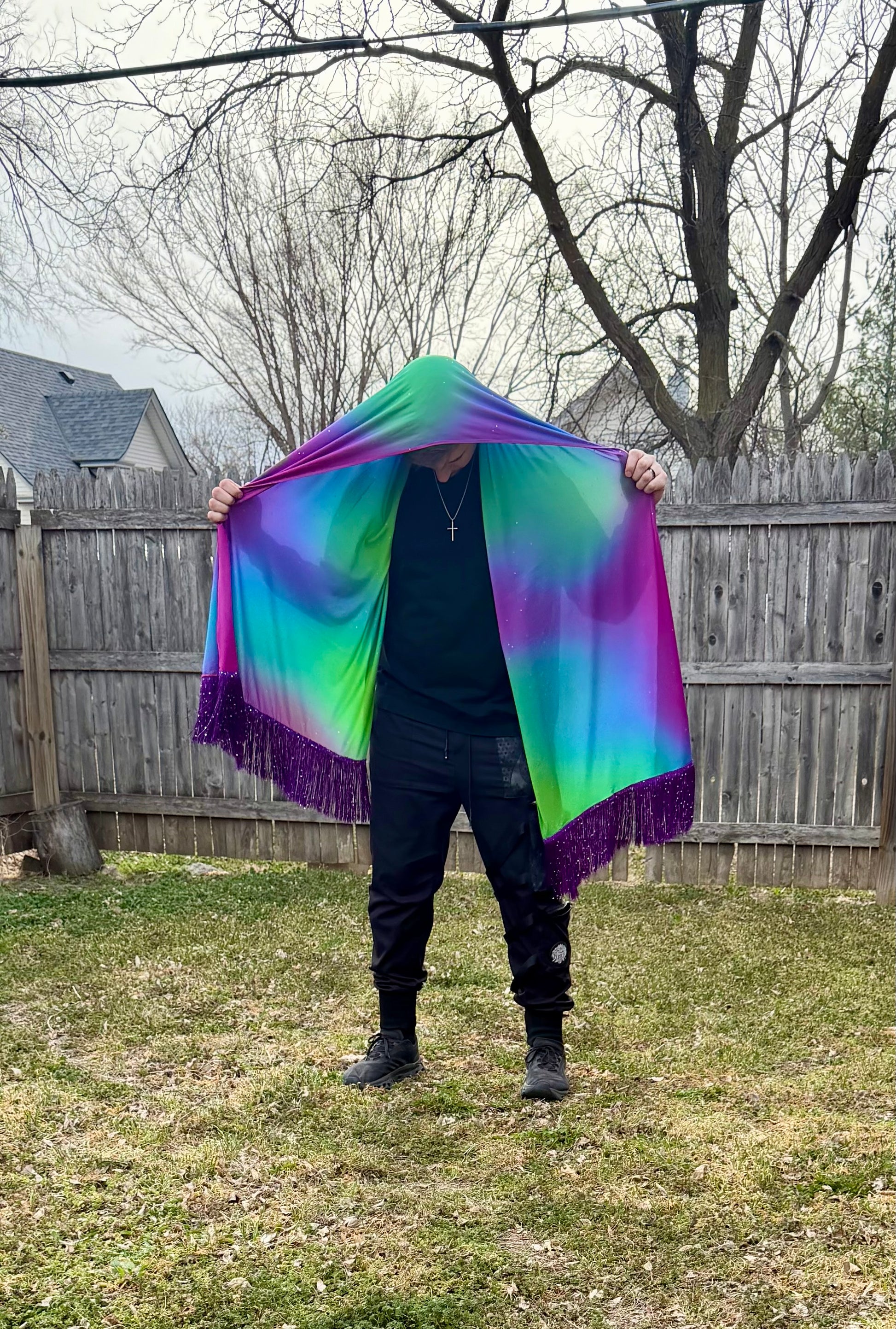 Drip Drop Labs Neon Nights Galactic Pashmina scarf featuring vibrant cosmic patterns and soft, luxurious fabric.