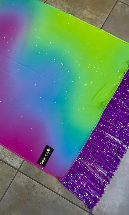 Drip Drop Labs Neon Nights Galactic Pashmina scarf featuring vibrant, cosmic-inspired galaxy print in soft, luxurious fabric.