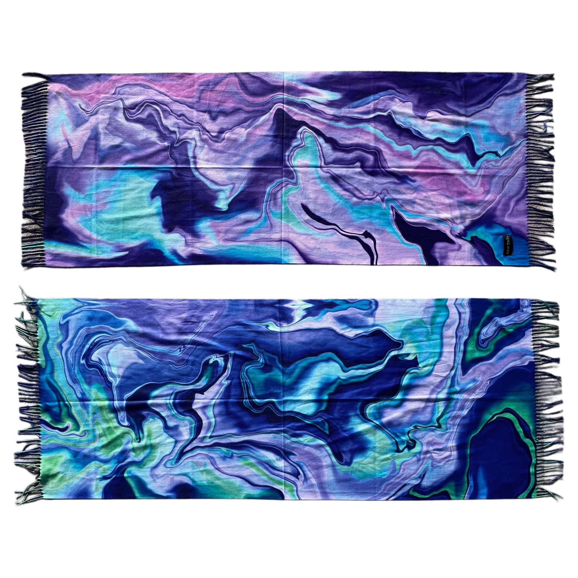 Purple Drip Pashmina scarf by Drip Drop Labs featuring a soft, luxurious fabric with a stylish drip pattern.