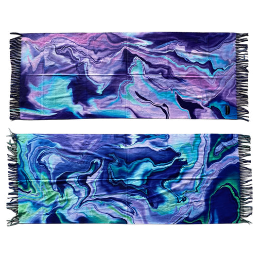 Purple Drip Pashmina scarf by Drip Drop Labs with soft, luxurious fabric and elegant draped design.