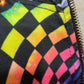 Rainbow Portal Hooded Rave Romper by Drip Drop Labs featuring vibrant psychedelic colors and a hood, perfect for festival outfits.