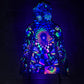 Rainbow Portal Hooded Rave Romper by Drip Drop Labs featuring vibrant psychedelic rainbow patterns and a hood for festival wear.